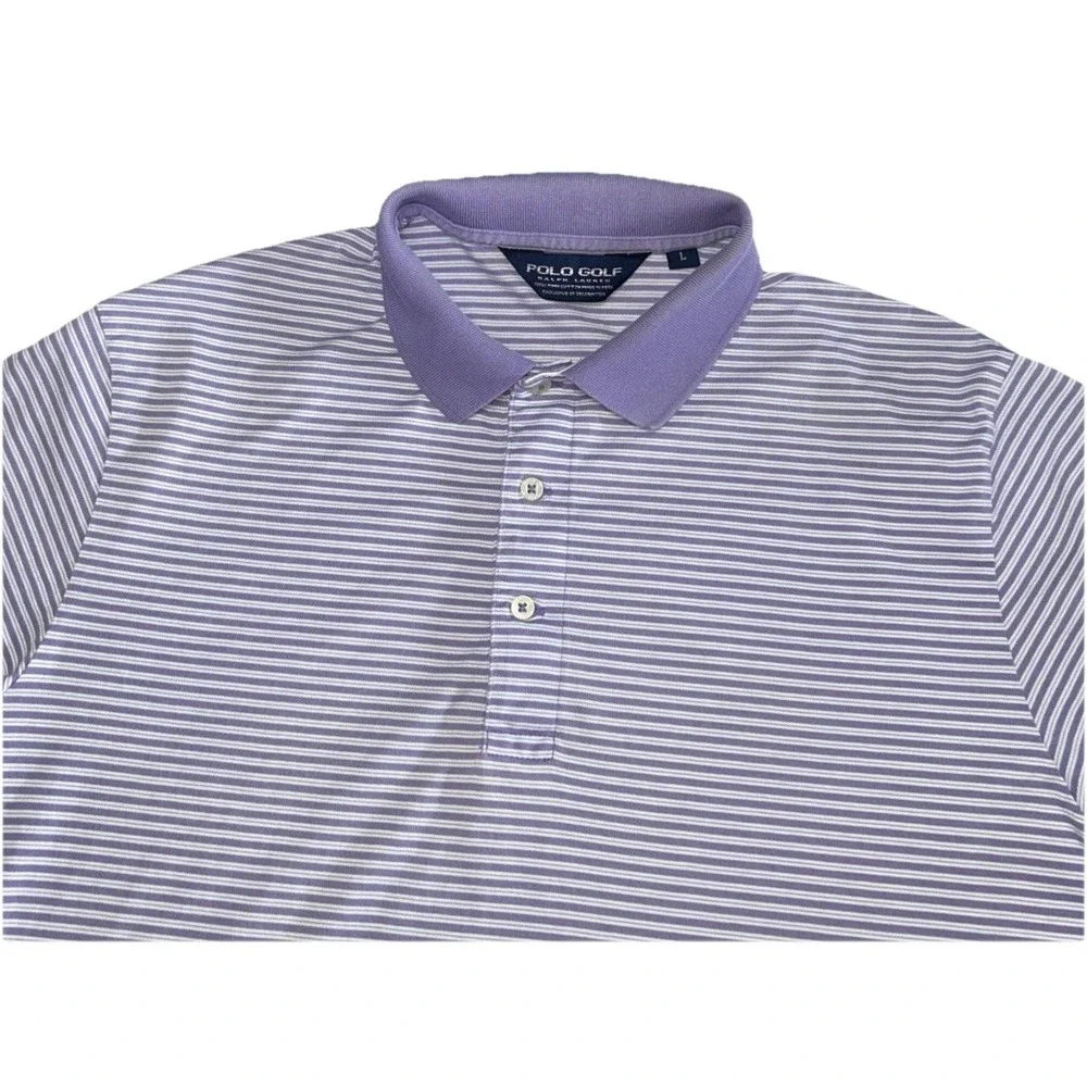 Mens Polo GOLF Ralph Lauren Striped Golf Polo Shirt Pima Cotton‎ Large SOFT